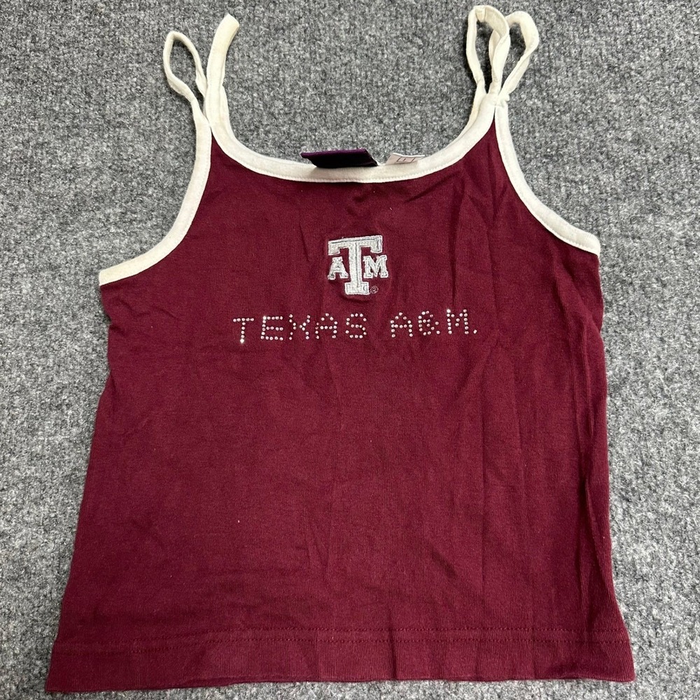 Red Oak Tank Top Womens Size L Maroon Texas A&M Rhinestone Contrast Trim Y2K